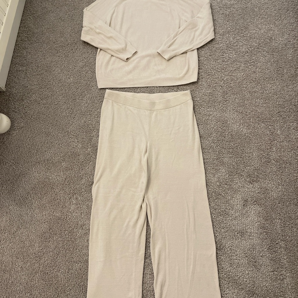 Barefoot Dreams CozyChic Ultra Lite Knit Cream Lounge Set Size L - Picture 2 of 6